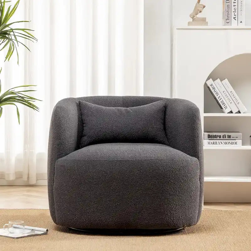 34 Poly Blend Boucle Fabric Upholstered Swivel Armchair