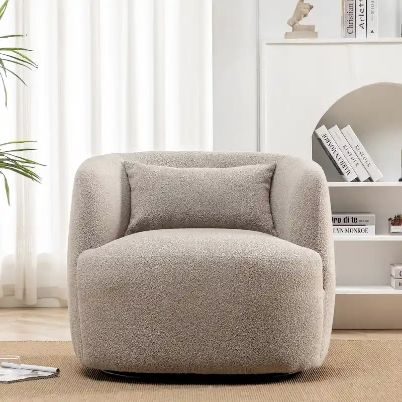 34 Poly Blend Boucle Fabric Upholstered Swivel Armchair