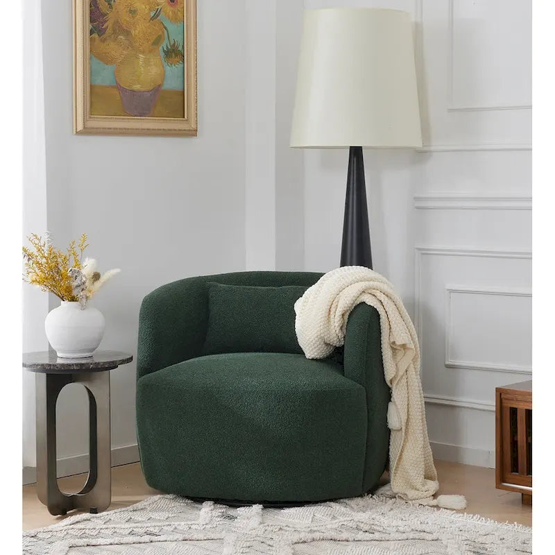 34 Poly Blend Boucle Fabric Upholstered Swivel Armchair
