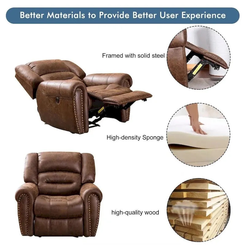 Breathable Leather Power Recliner With USB Port for Living Room and Theater