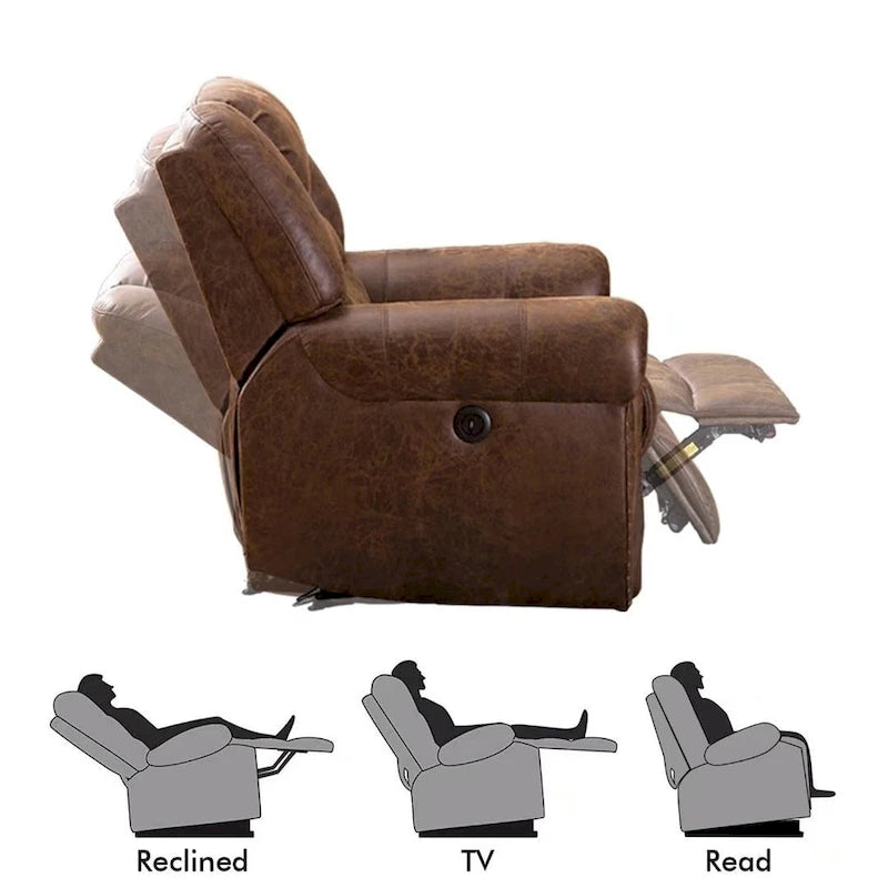 Breathable Leather Power Recliner With USB Port for Living Room and Theater