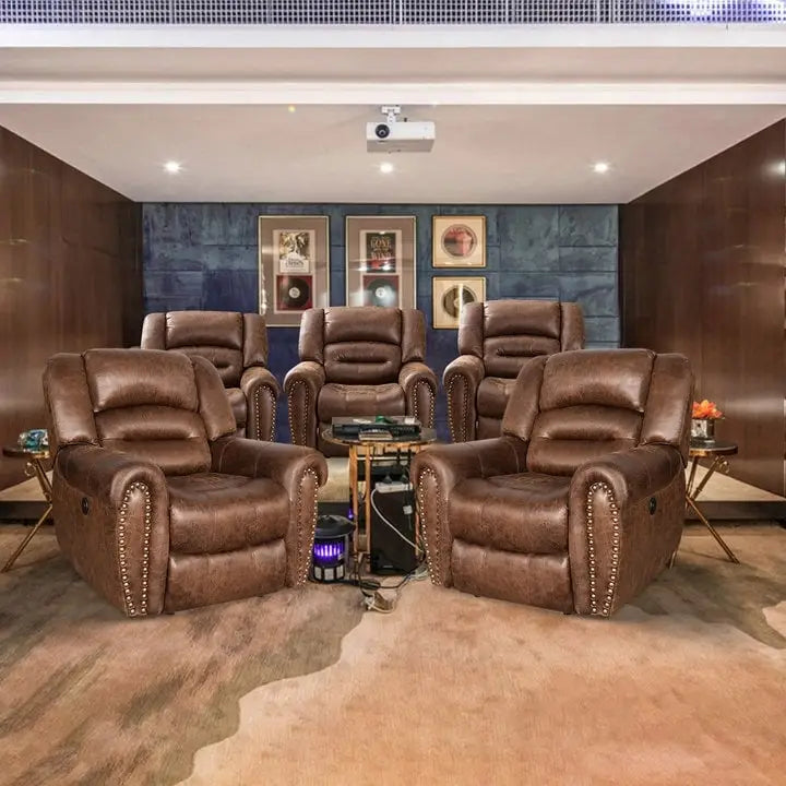 Breathable Leather Power Recliner With USB Port for Living Room and Theater