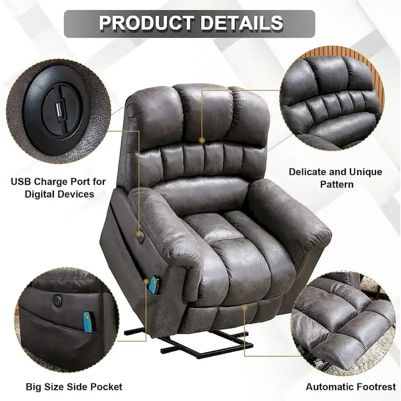 42 Wide Oversize Power Lift Recliner Chair with Massage and Heating