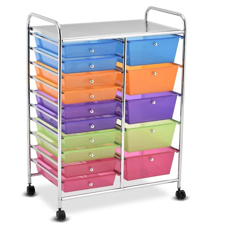 15-drawer Utility Organizer Rolling Cart with Wheels
