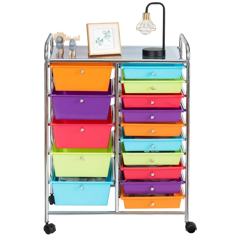 15-drawer Utility Organizer Rolling Cart with Wheels