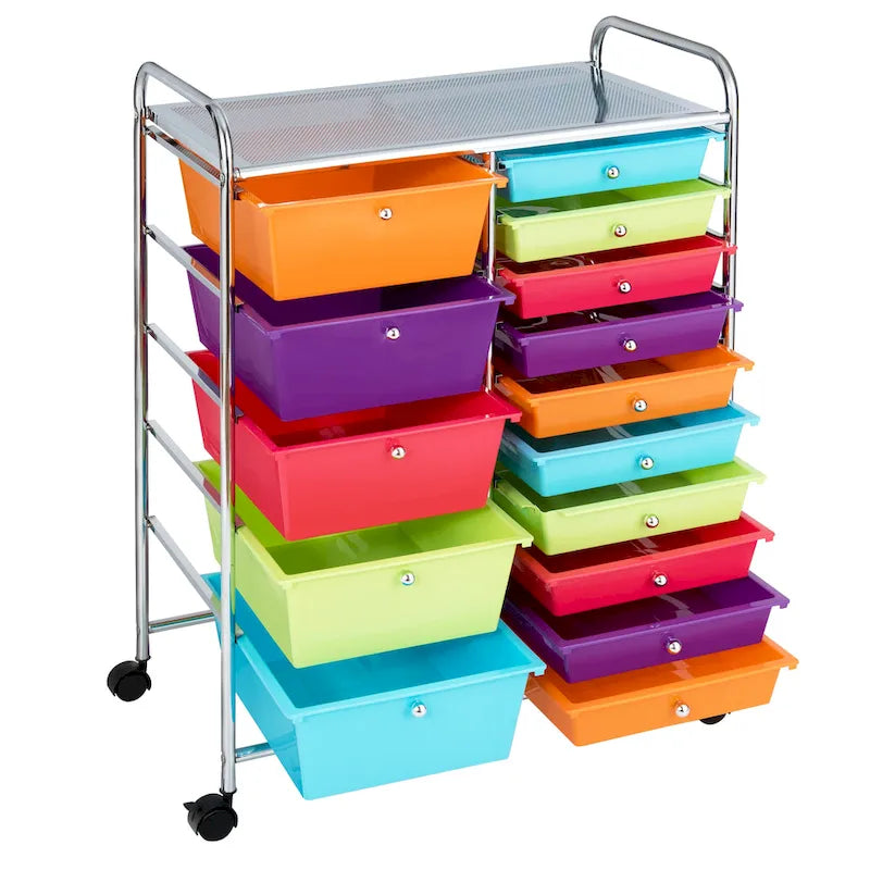 15-drawer Utility Organizer Rolling Cart with Wheels