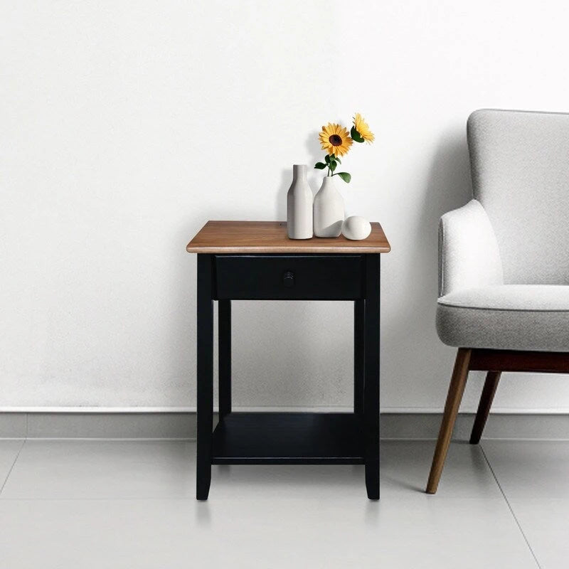 1-drawer Solid Wood Nightstand with USB Ports