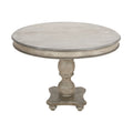 42 Inch Handcrafted Mango Wood Dining Table, Pedestal Base, Round Molded Top, Washed White, Gray