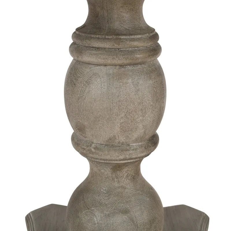 42 Inch Handcrafted Mango Wood Dining Table, Pedestal Base, Round Molded Top, Washed White, Gray
