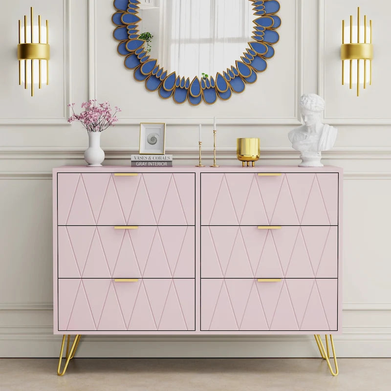 6 Drawer Dresser Drawer Chest Tall Storage Cabinet Organizer Unit Bedroom Living Room