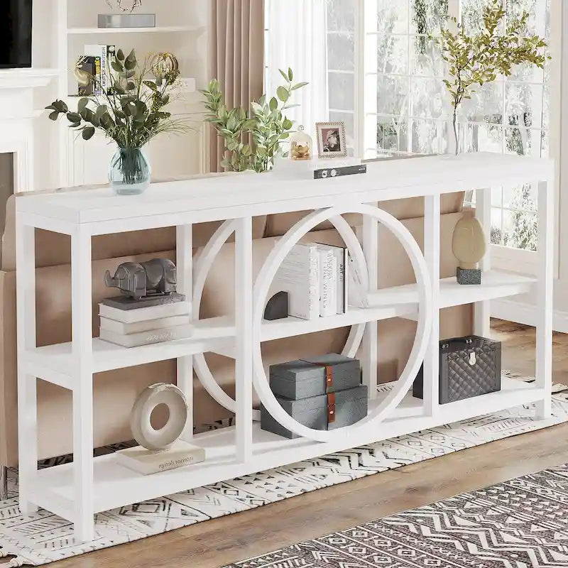 70.9-inche Sofa Console Table with Creative Metal Leg Design, 3 Tiers Narrow Long Accent Tables for Entryway