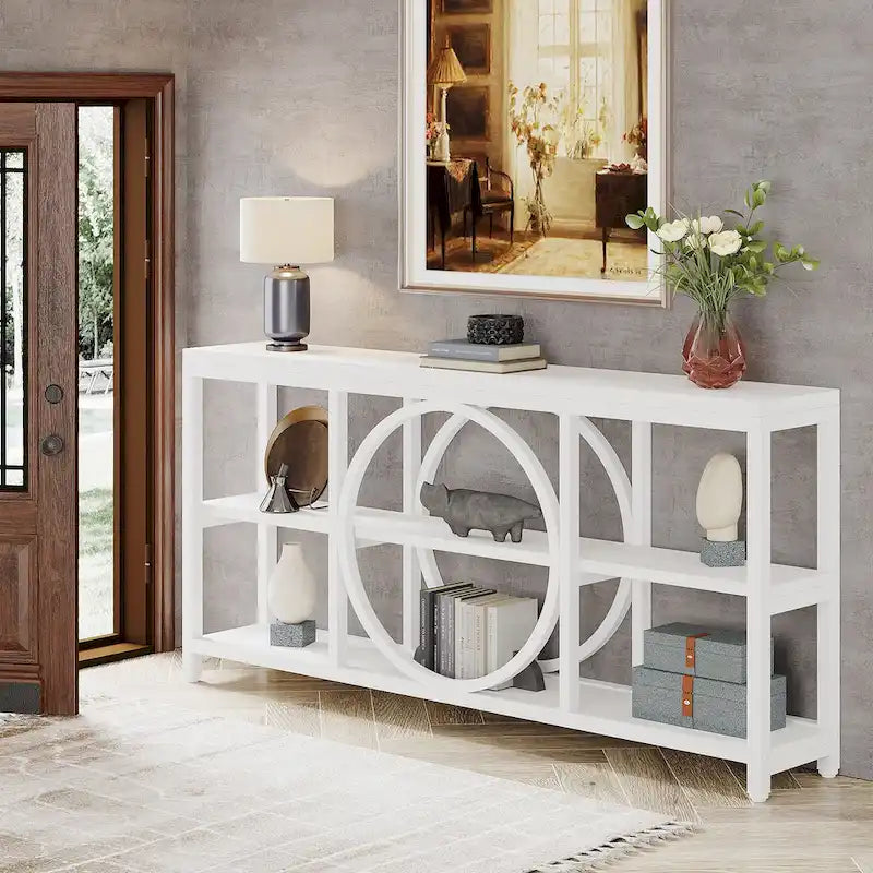 70.9-inche Sofa Console Table with Creative Metal Leg Design, 3 Tiers Narrow Long Accent Tables for Entryway