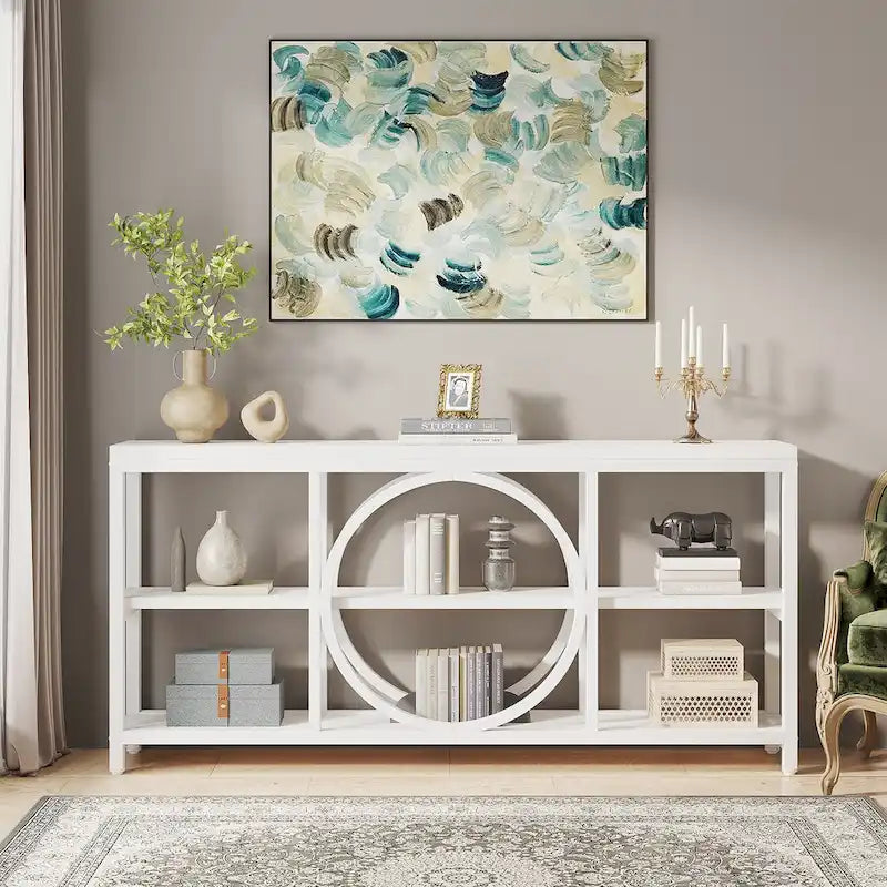 70.9-inche Sofa Console Table with Creative Metal Leg Design, 3 Tiers Narrow Long Accent Tables for Entryway