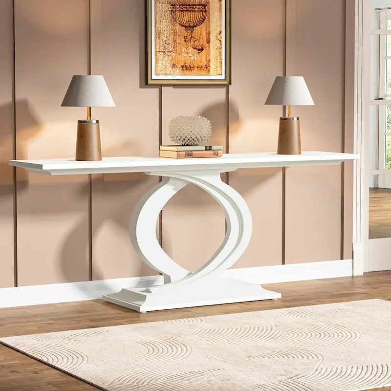 59 Inch Console Table for Entryway, White Farmhouse Sofa Tables for Living Room