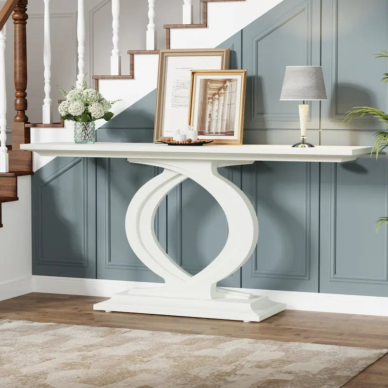 59 Inch Console Table for Entryway, White Farmhouse Sofa Tables for Living Room