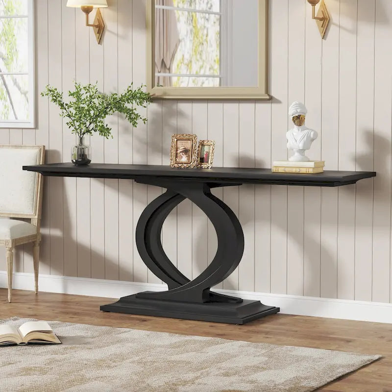 59 Inch Console Table for Entryway, White Farmhouse Sofa Tables for Living Room