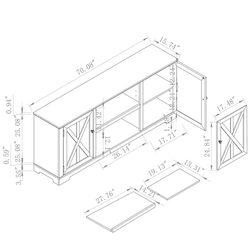 70 Farmhouse TV Stand Console for TVs up to 75 inch - 70 in Width